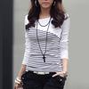 Модная весенняя женская футболка в полоску с длинным рукавом и круглым вырезом, облегающий топ