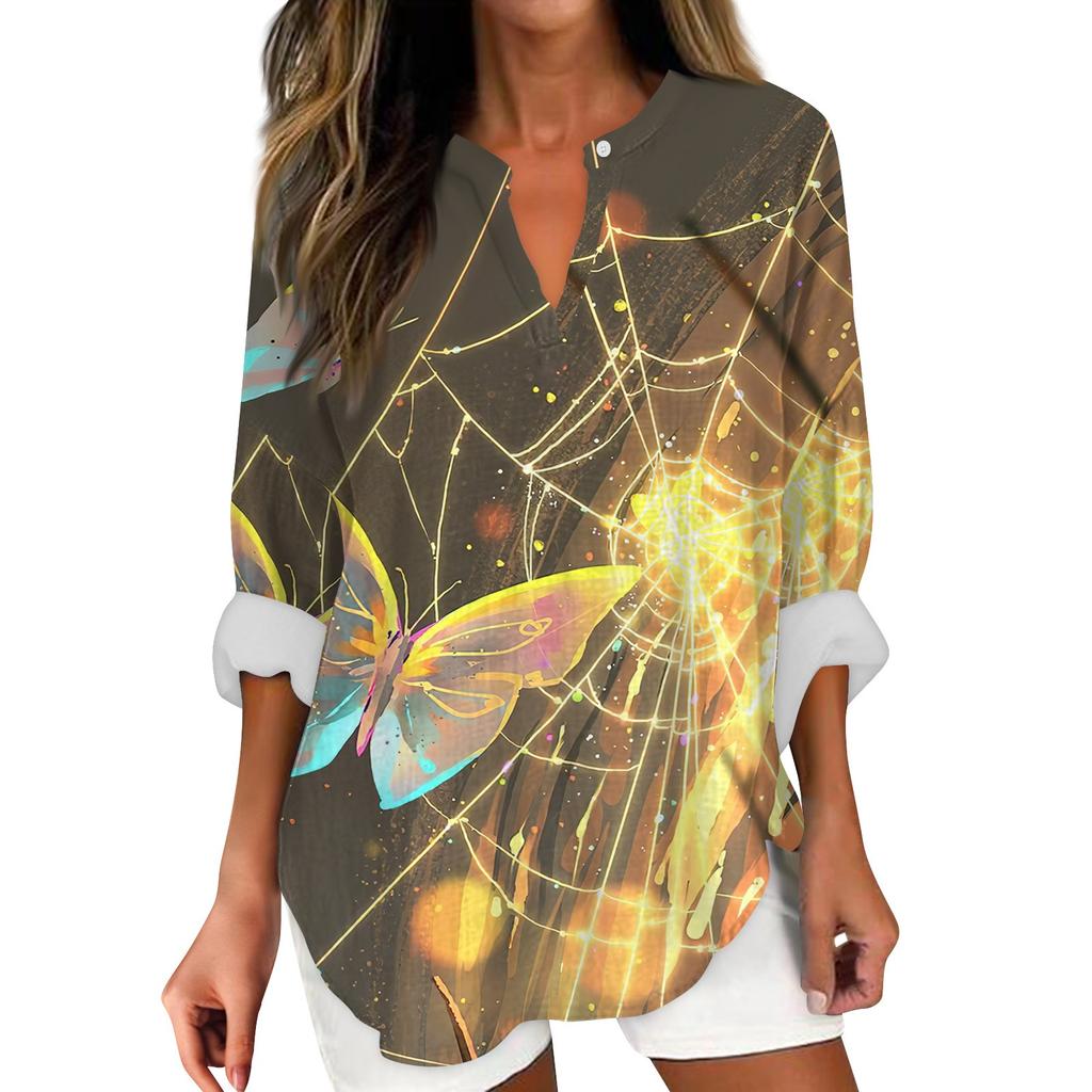 Женские модные повседневные женские топы с v-образным вырезом и длинным рукавом с принтом на Хэллоуин