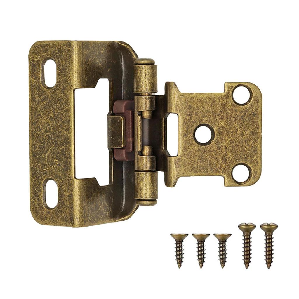 Pack of 2 Antique Steel Cabinet Hinges for Kitchen Door Partial Wrap Closing 1/2Inch Overlays Half Hide Designs