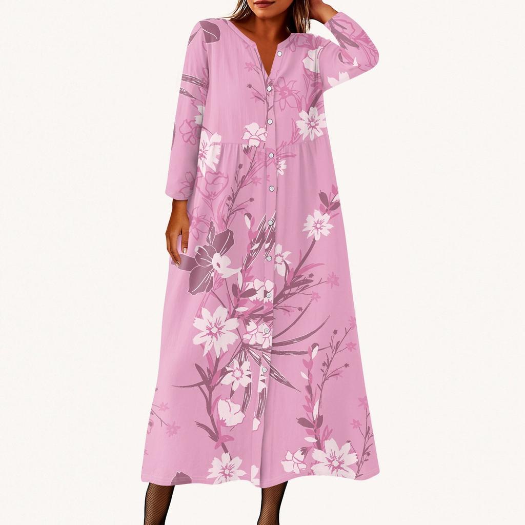Женское модное платье-рубашка свободного кроя с принтом, круглым вырезом и рукавами семь четвертей на пуговицах