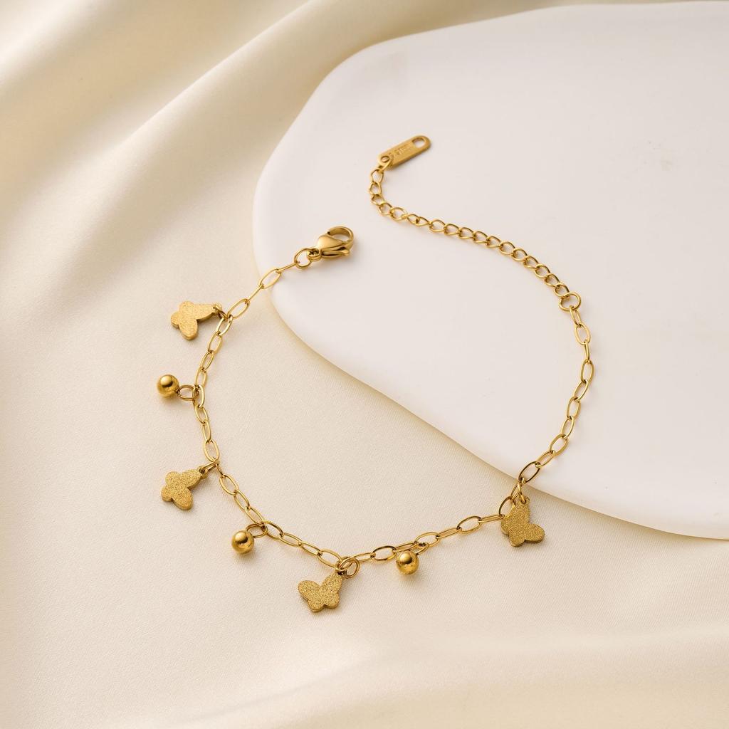 Sweet Exquisite Butterfly Charm Bracelet for Woman Girls Stainless Steel Gold Color Adjustable Chains Zircon Gifts Wholesale