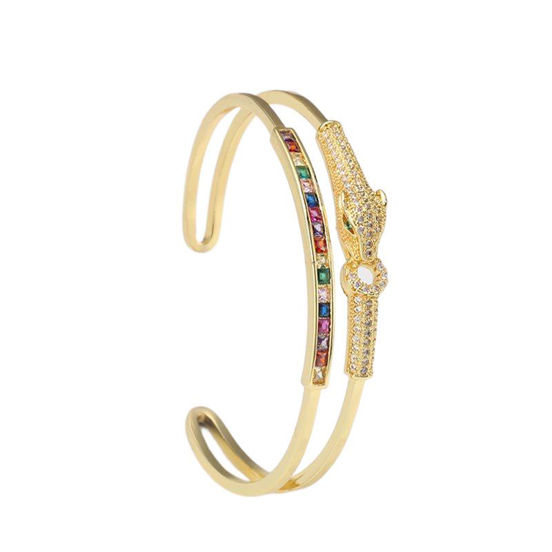 European and American Inlaid Colored Zircon Hollow Niche Design Opening Adjustable Temperament Bracelet