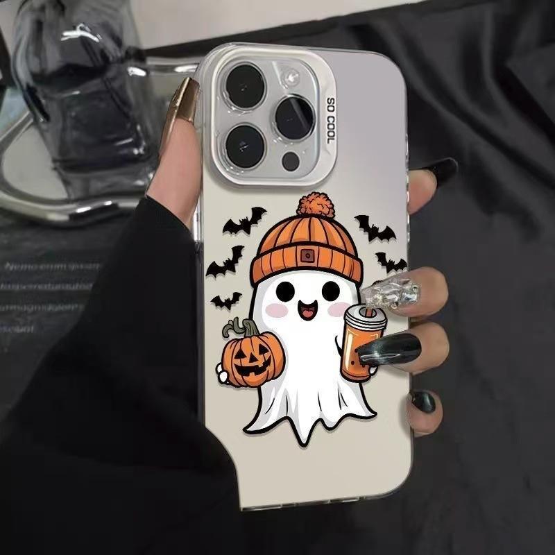 Pumpkin Ghost iPhone Case for iPhone 17, 16 Pro, Max, iPhone 15 Pro, Drop Protection, Cartoon Style 14, 13, 12
