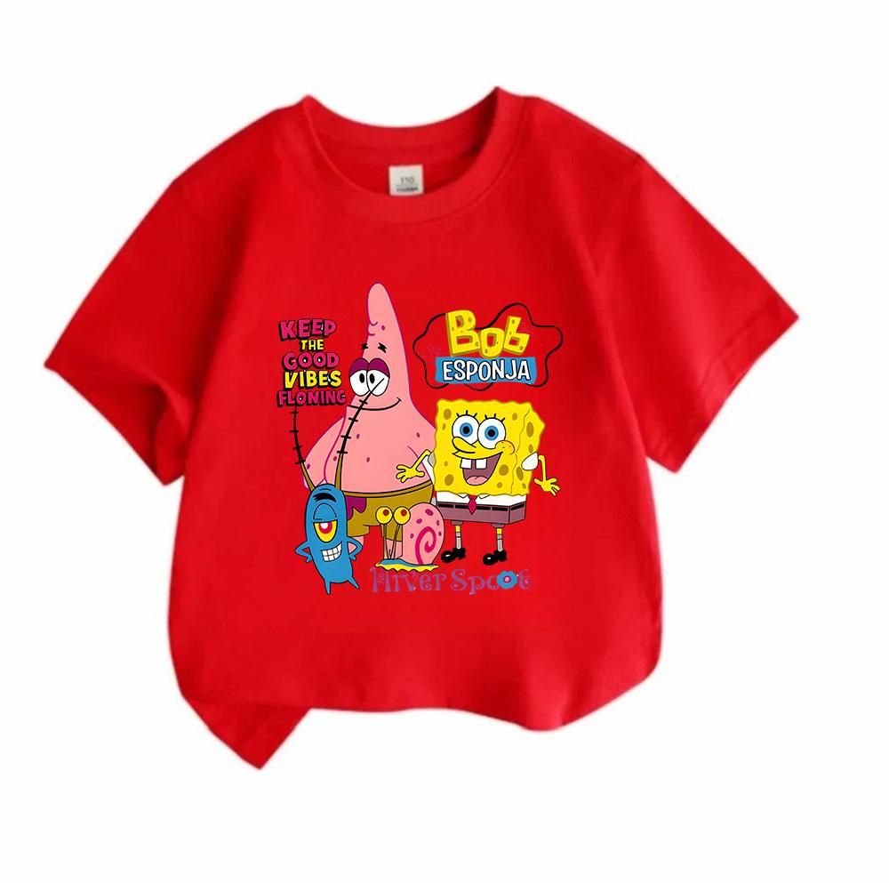 Kids Boys Girls 100% Cotton Short Sleeve T-shirt, Cute Cartoon Character Print Casual Crew Neck Tee, Comfortable Lightweight Top for Daily Wear in All