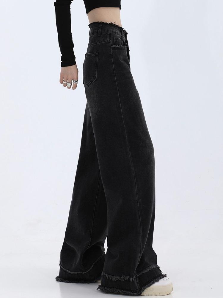 Черные джинсовые широкие брюки. Новые женские свободные повседневные прямые брюки со шваброй.