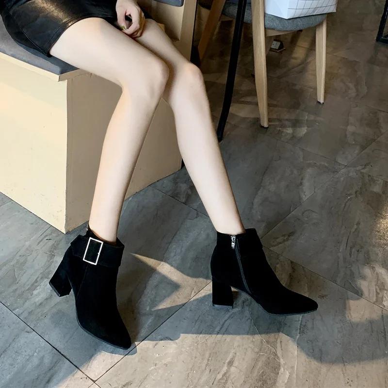 Женские винтажные ботильоны на высоком каблуке с пряжкой, повседневные сексуальные ботильоны, женские ботинки челси, большие размеры, Botas De Mujer