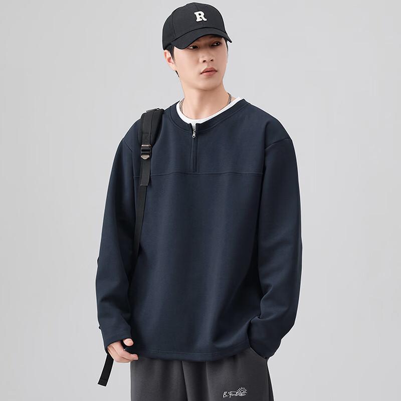 Romon Men's Heavyweight Half-Zip Fake Two-Piece Sweatshirt