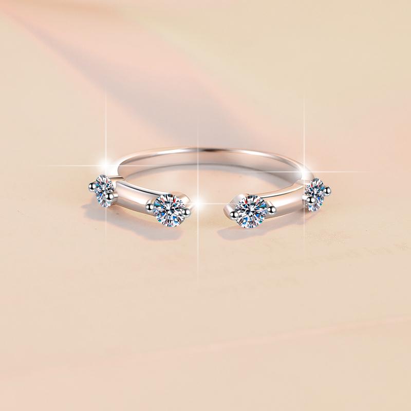 Minimalist Style GRA Certificate 0.1CT*4 VVs1 Moissanite S925 Sterling Silver Stackable Ring Wedding Engagement for Women
