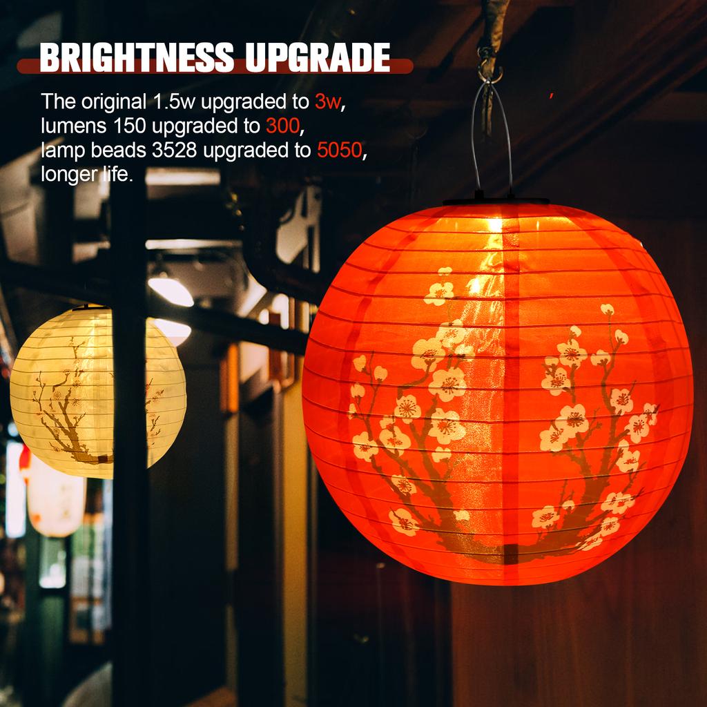 Светодиодный солнечный фонарь 30 см Слива Декоративный фонарь IP65 Водонепроницаемый Китайские традиционные подвесные фонари для сада, крыльца