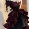 Готическое Лолита Черное Красное Волнистое Платье Весна Лето Косплей Платье Принцессы