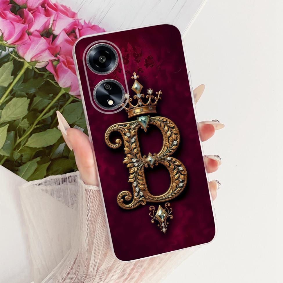 Прозрачный Чехол Для Oppo PHS110 Для Oppo A1 5G Чехол Роскошная Корона Буквы A-Z 2D Плоский Узор Мягкий Чехол Для Телефона