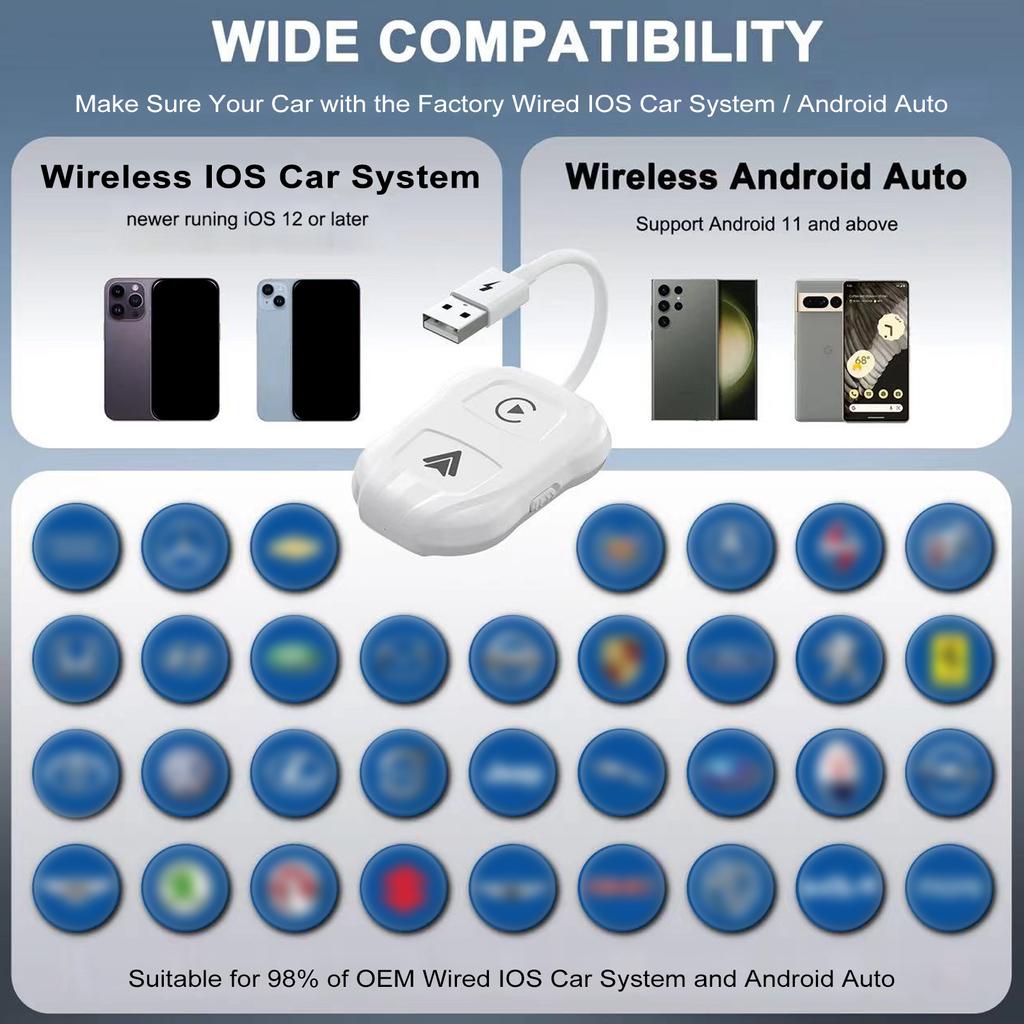 2-в-1 беспроводная автомобильная система IOS Android автоматический адаптер Plug and PlayQuick автоматический