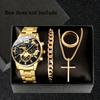 Men's Fashion Watch  Set, Casual Quartz Watch with Calendar, Cross Pendant Necklace, Ring and Bracelet - Perfect Gift for Him