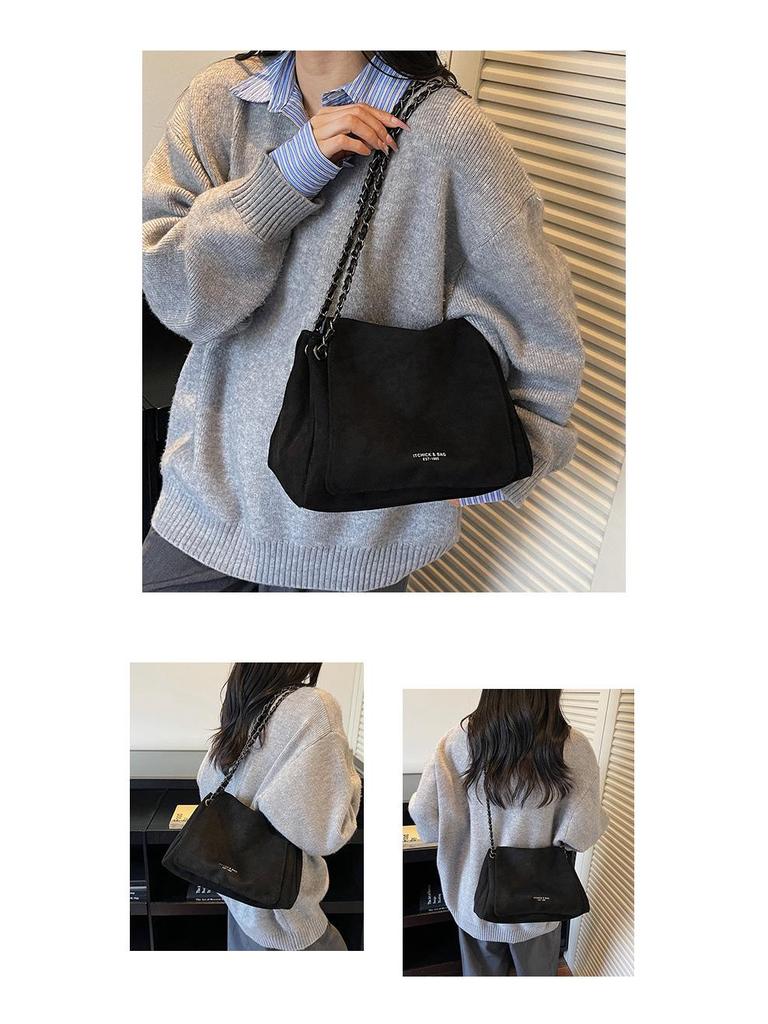 2025 Осень/Зима Ретро Матовая Женская Универсальная Сумка на Одно Плечо с Цепочкой