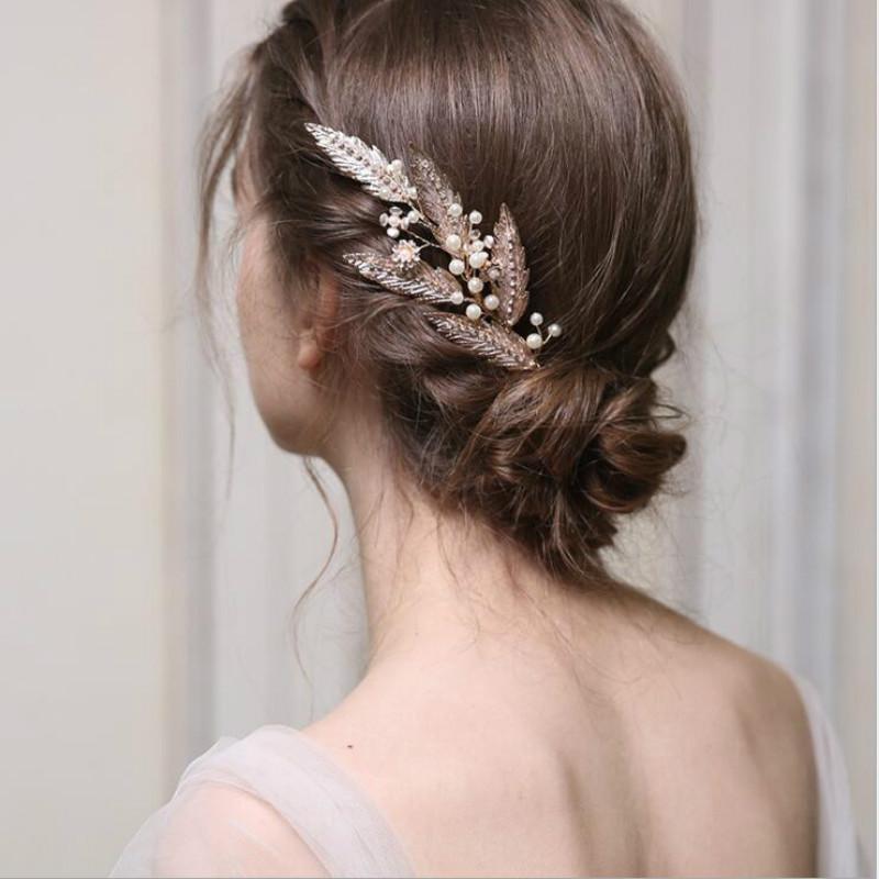 Элегантный модный свадебный гребень для волос с жемчугом и листьями, свадебные аксессуары, головной убор, ручная работа, гребень для волос
