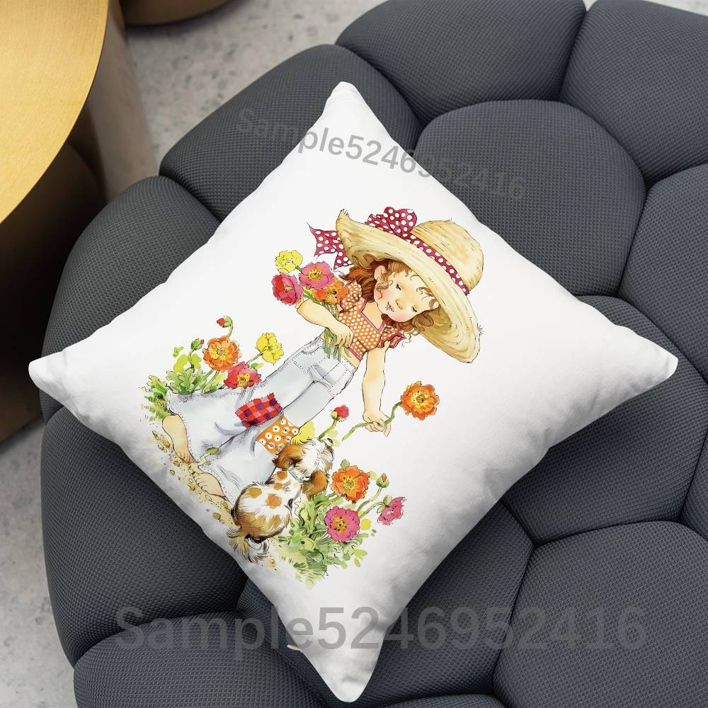 SSarah Kay Cute Square Cushion Pillow Case Sofa BedroomLiving Room Backrest Multiple Sizes Washable Covers