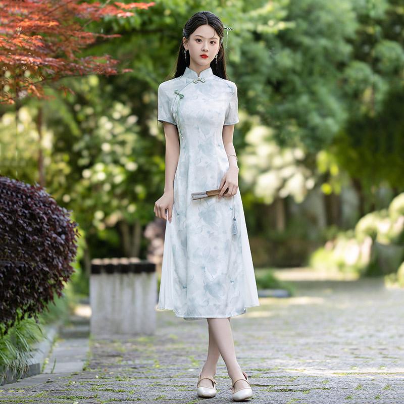 Skinny Aodai national style new Chinese cheongsam improved young 1011 new women's retro short-sleeved dress summer
