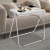 Clear Foldable PET Side Table,Silver Clear Rectangular Tiny Desk Floor Standing 64*50*68cm for Home Office