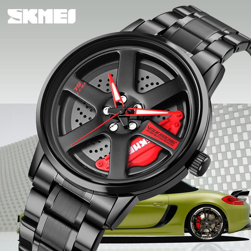 Skmei Fashion Men's Quartz Watch Rotating Car Wheel Dial Waterproof Sports Racing Watch Creative Clock