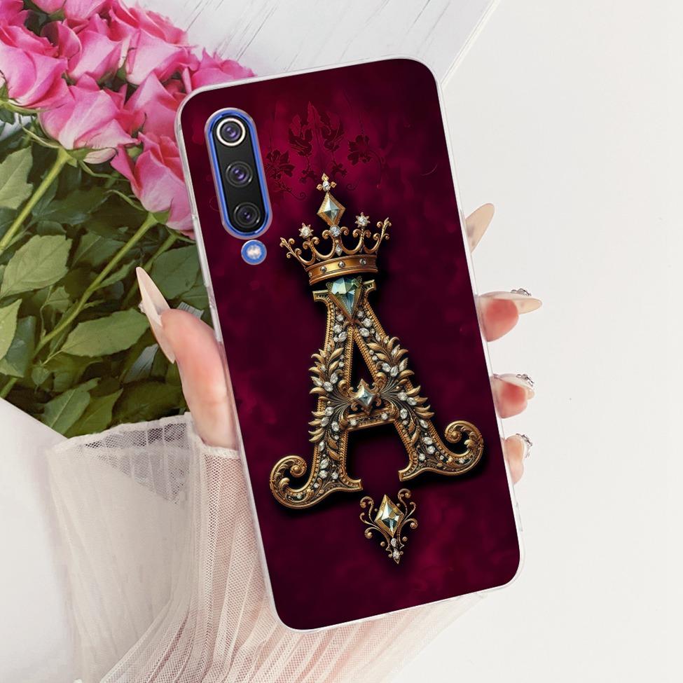 Чехол для Xiaomi Mi 9 SE Прозрачный Роскошная Корона Буквы от A до Z 2D Плоский Рисунок Мягкий Корпус Для Xiaomi Mi 9SE Чехол M1903F2G