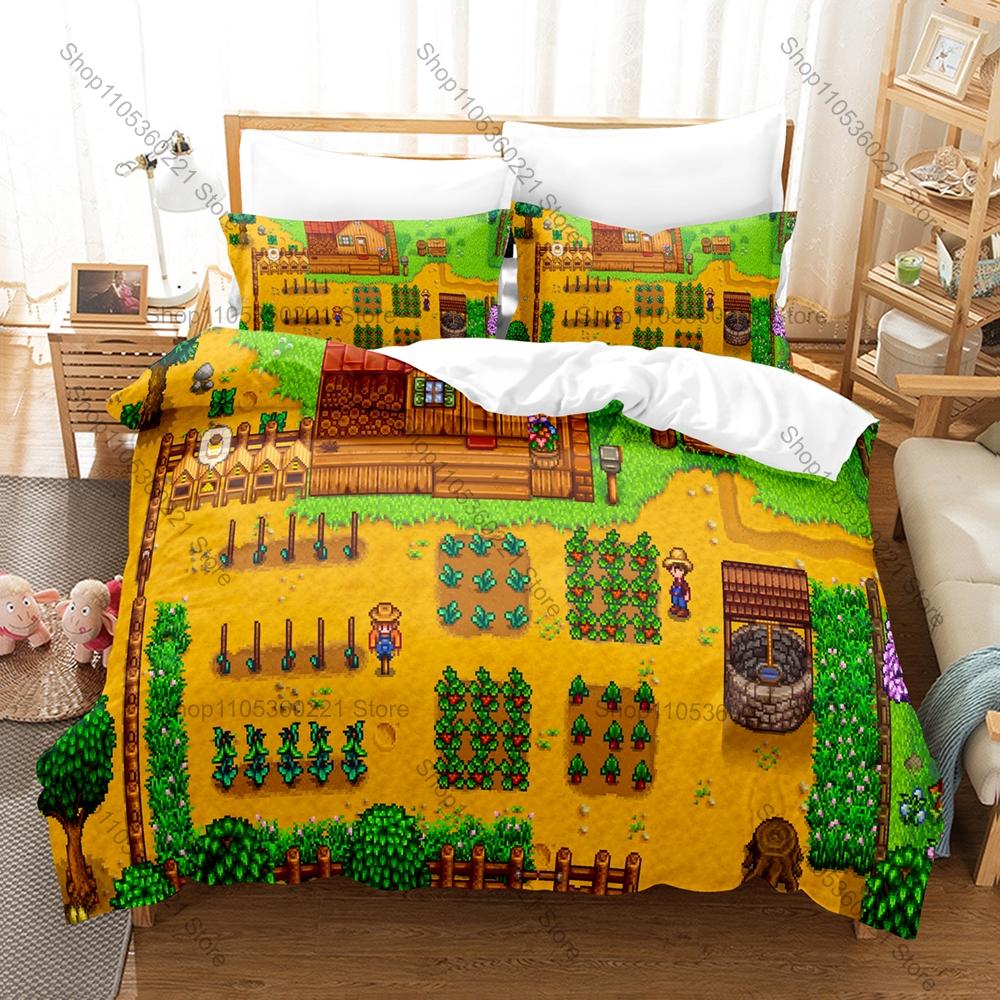 Stardew Valley 3PCS Bedding Set, Duvet Cover + 2 Pillowcases, Farm Game Print Soft Microfiber for Gaming Fans