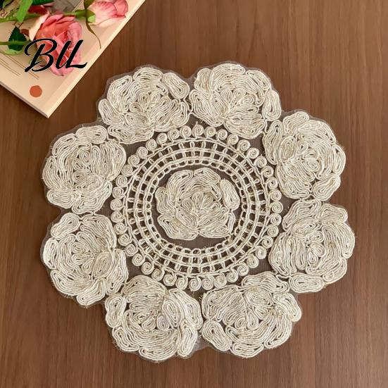 Photography Props Background Rose Lace Placemat, Round Embroidered Coaster Place Mat, Retro Decorative Doilies for Vases Doily Tea Cup Vase