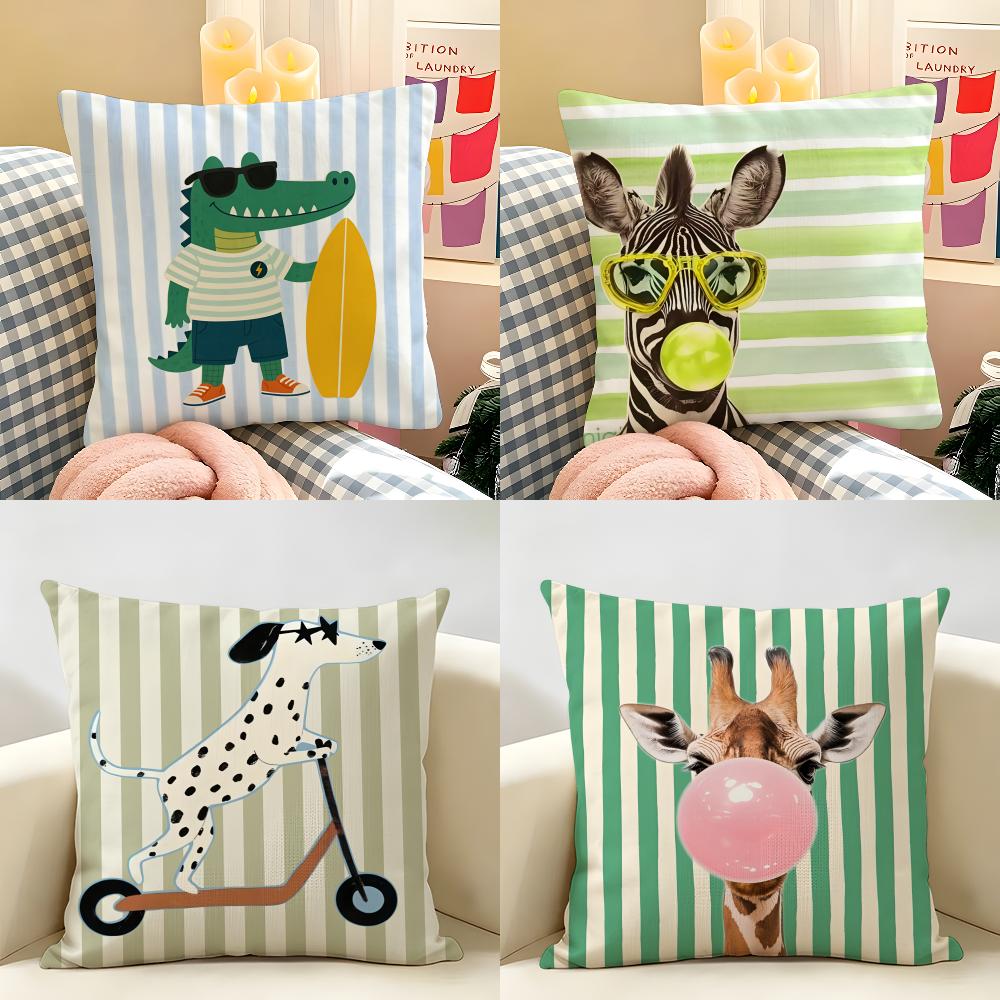 Summer Simple Animals Dog Cushion Cover Natural Linen Organic Fabric DoubleSided Printing Room Sofa Decor Pillow Case