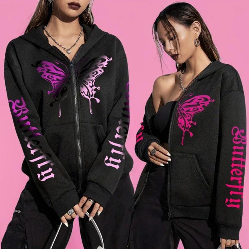 Women's Zipper Hoodie 3 Styles Pattern Printed Sweatshirts All Season Female Urban Casual Fashion Y2K Coats Streetwear Jackets