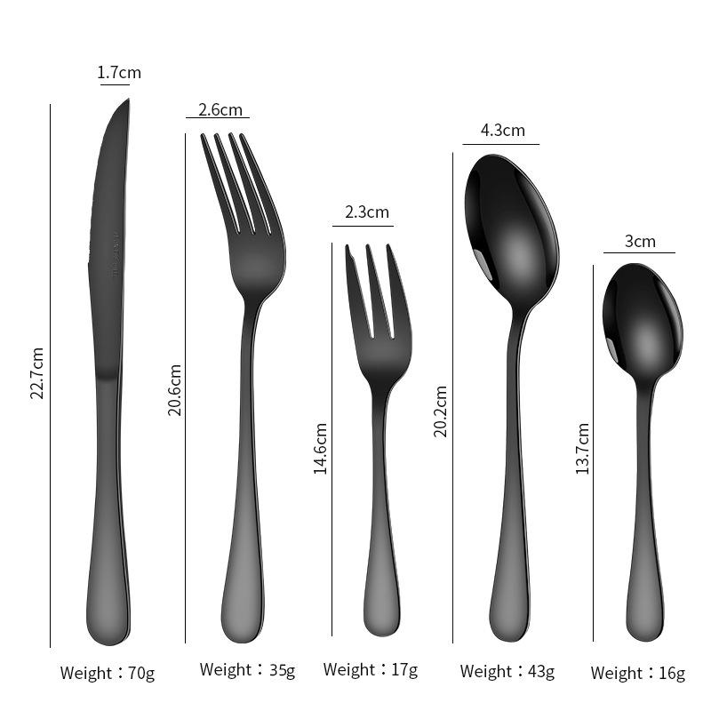 Набор столовых приборов из нержавеющей стали: Нож, Вилка, Ложка для Дома, Отеля, Западного Ресторана, включая Стейковый Нож и Вилку, Суповую и Столовую Ложку с Длинной Ручкой.