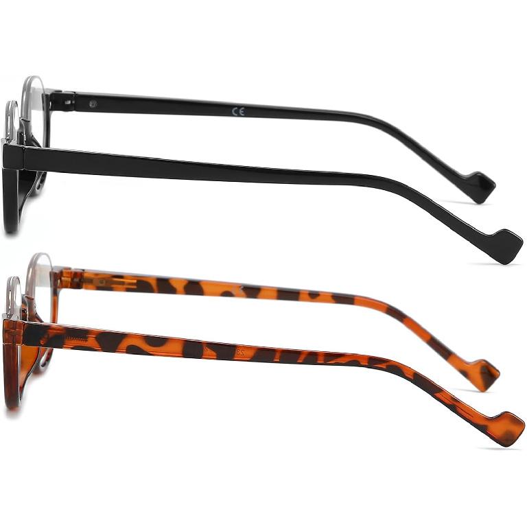 2 Pack Vintage Reading Glasses Round Durable Readers 99% Blue Light Blocking Half Frame Computer Women Men Cheaters