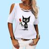 Женская модная футболка с открытыми плечами, женская повседневная футболка с круглым вырезом и принтом, летняя футболка с коротким рукавом
