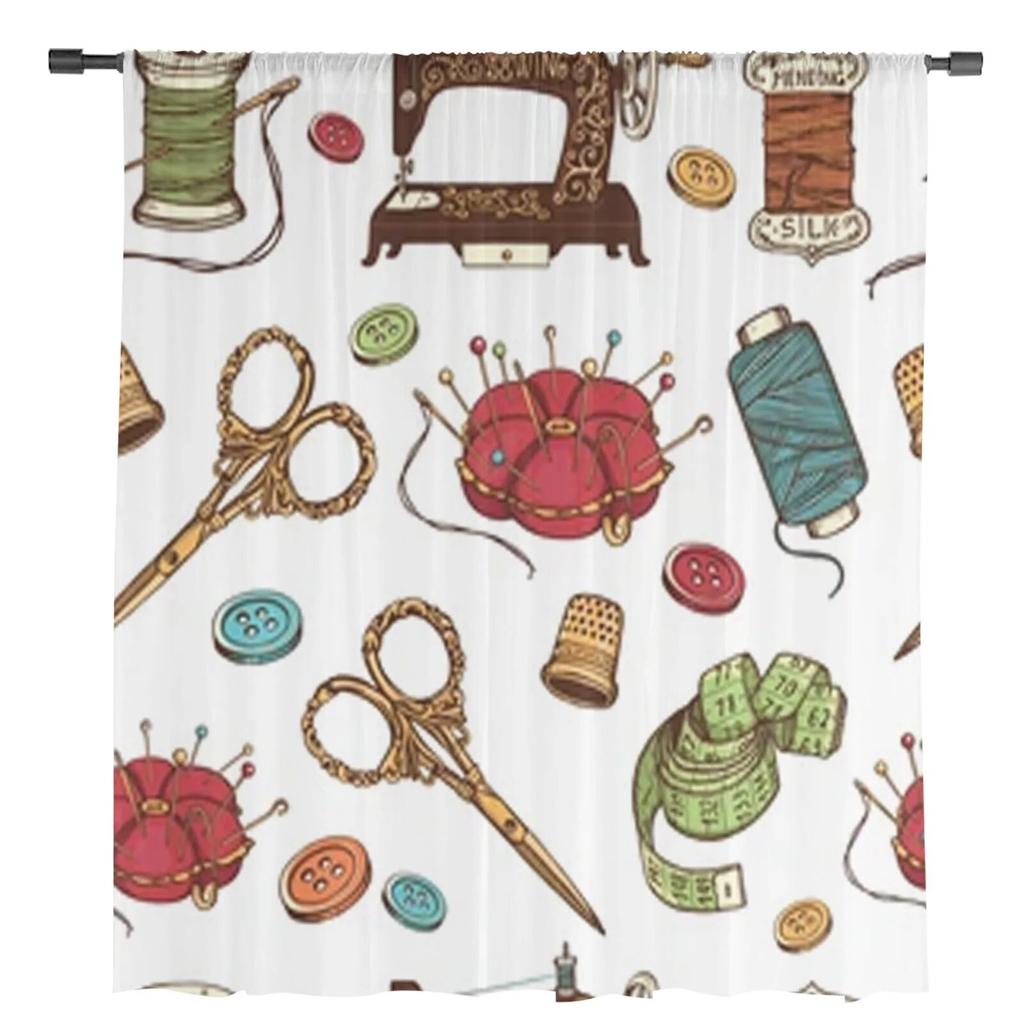 Ручной рисунок из швейных инструментов, прозрачные шторы, вуаль для спальни, занавеска для гостиной, окна, прозрачные шторы, кухонные тюлевые шторы
