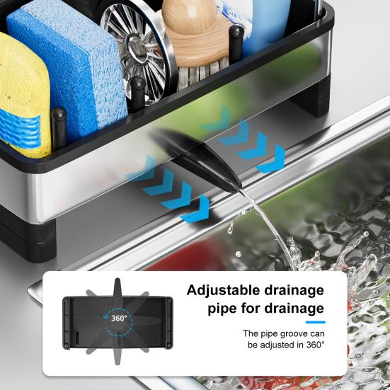 Держатель для губки из нержавеющей стали, стойка для раковины, большая вместимость, устойчивый к ржавчине, самодренажный, многофункциональная кухонная полка для хранения