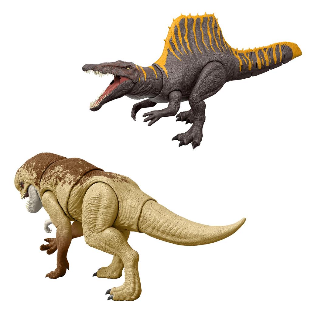 Mattel Мир Юрского периода Рев Спинозавра и Рев Дисторта Рекса Набор из 2, Детские фигурки, Игрушки динозавров, Возраст 4 года и старше, Многоцелевой,