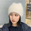 Теплые милые зимние вязаные шапки для женщин, повседневные мягкие теплые шапки-бини из искусственного кроличьего меха Анголы для Glris, женский капот Gorros