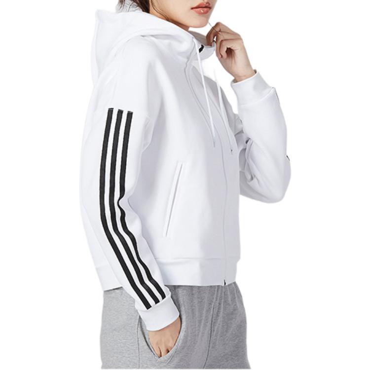 adidas Однотонная повседневная куртка с тремя полосками с капюшоном Женские куртки Белые HM7049