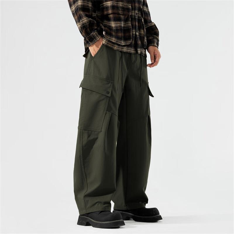 Wassup Sohot Men's Casual Straight Wide-Leg Cargo Pants