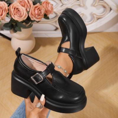 Модная женская обувь на Т-образном ремешке из кожи, туфли Оксфорды с квадратным носком, коричневые туфли на среднем каблуке, дизайнерские черные туфли-лодочки, массивная подошва, декоративная строчка, туфли для платья