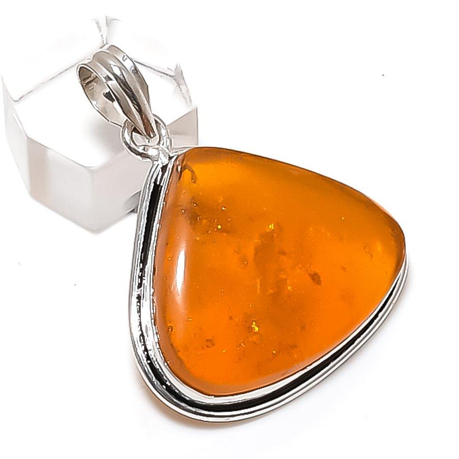 Baltic Amber Gemstone Handmade 925 Sterling Silver Jewelry Pendant 1.77" S0K68