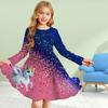 Girl Casual 3D Print Shining Unicorn Round Neck Long Sleeve Dress Kid Princess Dress
