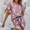 Женский пижамный комплект с принтом из мультфильмов, футболка с коротким рукавом, шорты, пижама, комплект из 2 предметов для женщин, повседневный вентилируемый костюм с круглым вырезом