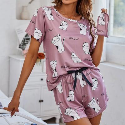 Женский пижамный комплект с принтом из мультфильмов, футболка с коротким рукавом, шорты, пижама, комплект из 2 предметов для женщин, повседневный вентилируемый костюм с круглым вырезом