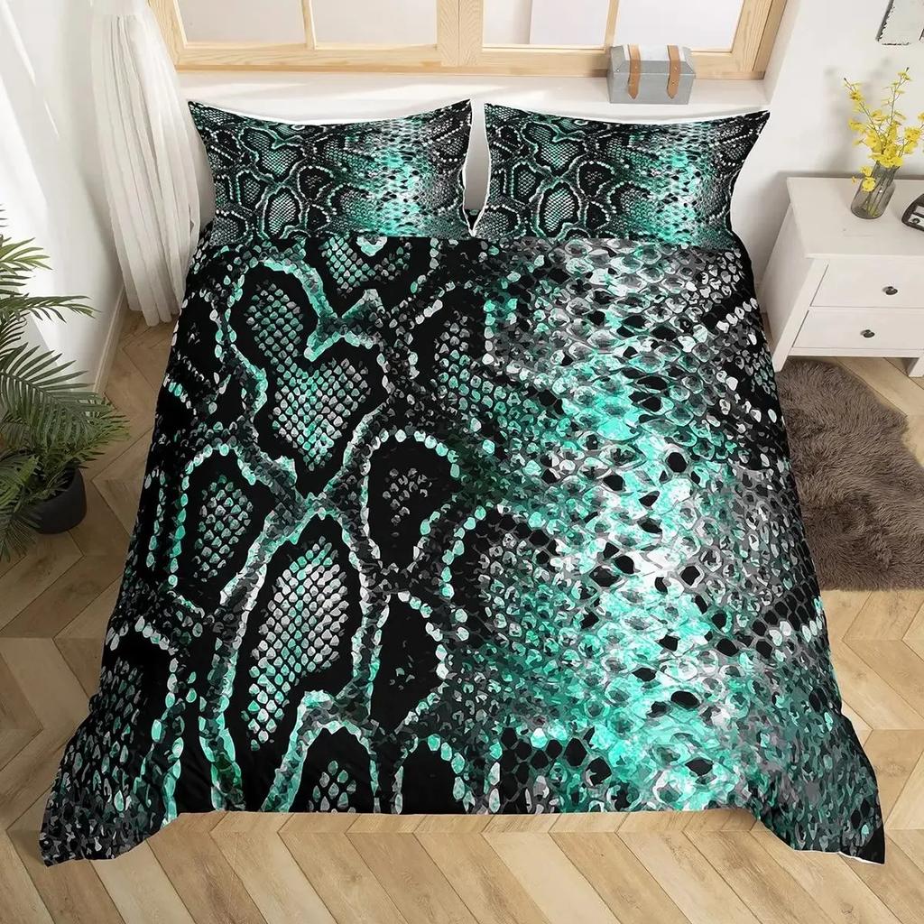 Snake Skin Duvet Cover Set Snake Scale Bedding Set Full,Wild Reptile Comforter Cover Tropical African Safari Animals Quilt Cover