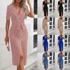 Women's Fashion Casual Solid Color Lapel Tie Shirt Split Dress With Belt