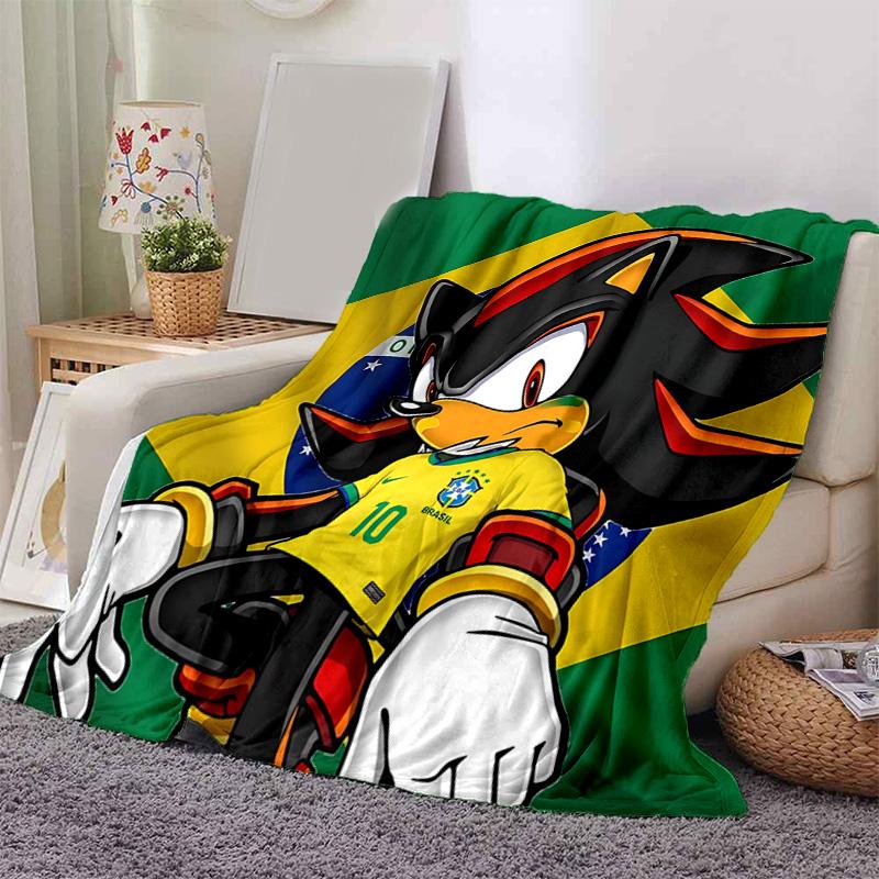 1pc Sonic Brazil Football Flannel Blanket Soft Warm Throw Blanket for Bedroom Living Room Bed Travel Camping Picnic Gift. MT7160122