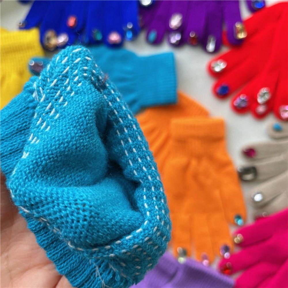 Glitter Finish Rhinestone Knitted Gloves Multi-Color Women Cycling Gloves Winter Season