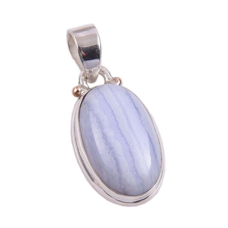 Natural Blue Lace Agate Gemstone Handmade 925 Solid Silver Pendant 1.50" Z1k13