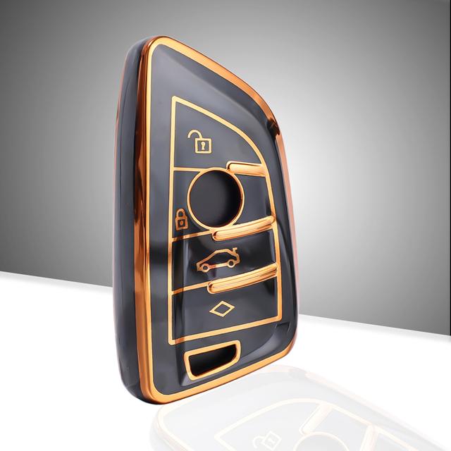 Car Remote Key Case Holder Gold Frame Design Auto Car Keys Shell TPU 4 Button Keychain for BMW A Series B Series Accessories
