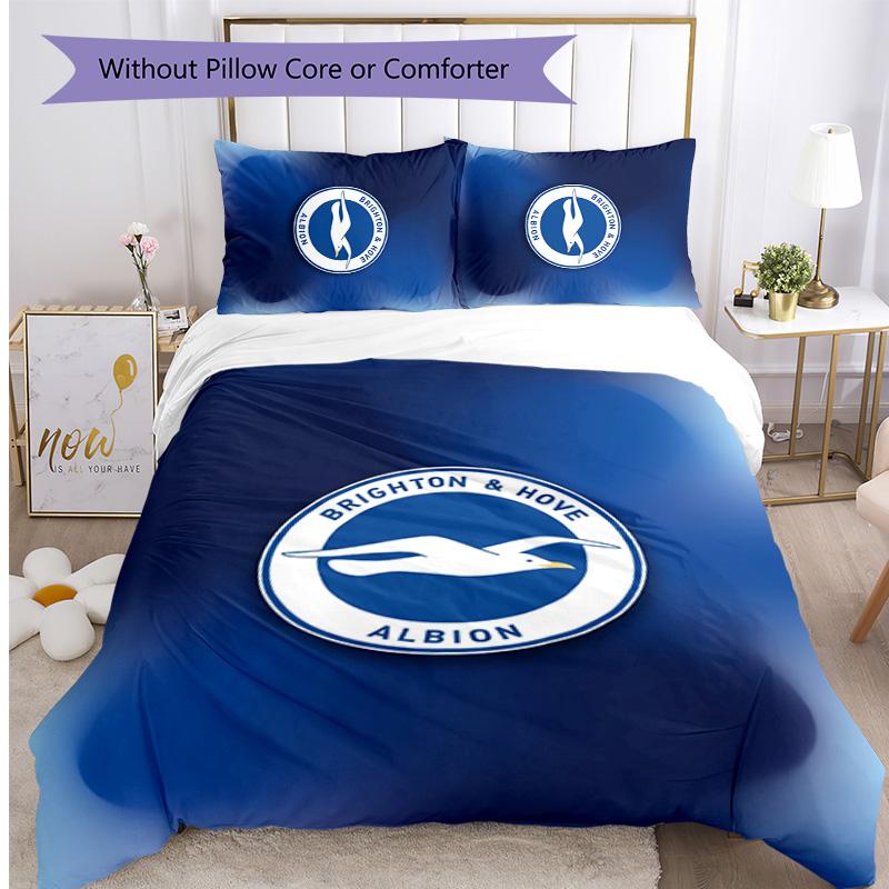 Brighton & Hove Albion Football Printed 3 Pieces Bedding Set, Comfortable Skin Friendly Bedroom Duvet Cover Set