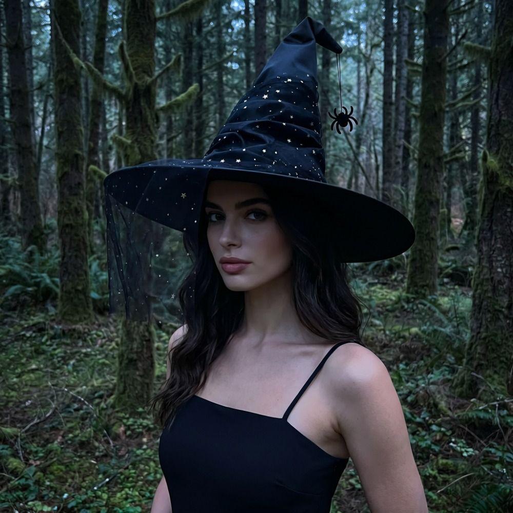 With Veil Halloween Witch Hat Mesh Yarn Cover Masquerade Cap Cosplay Accessories Women's Costume